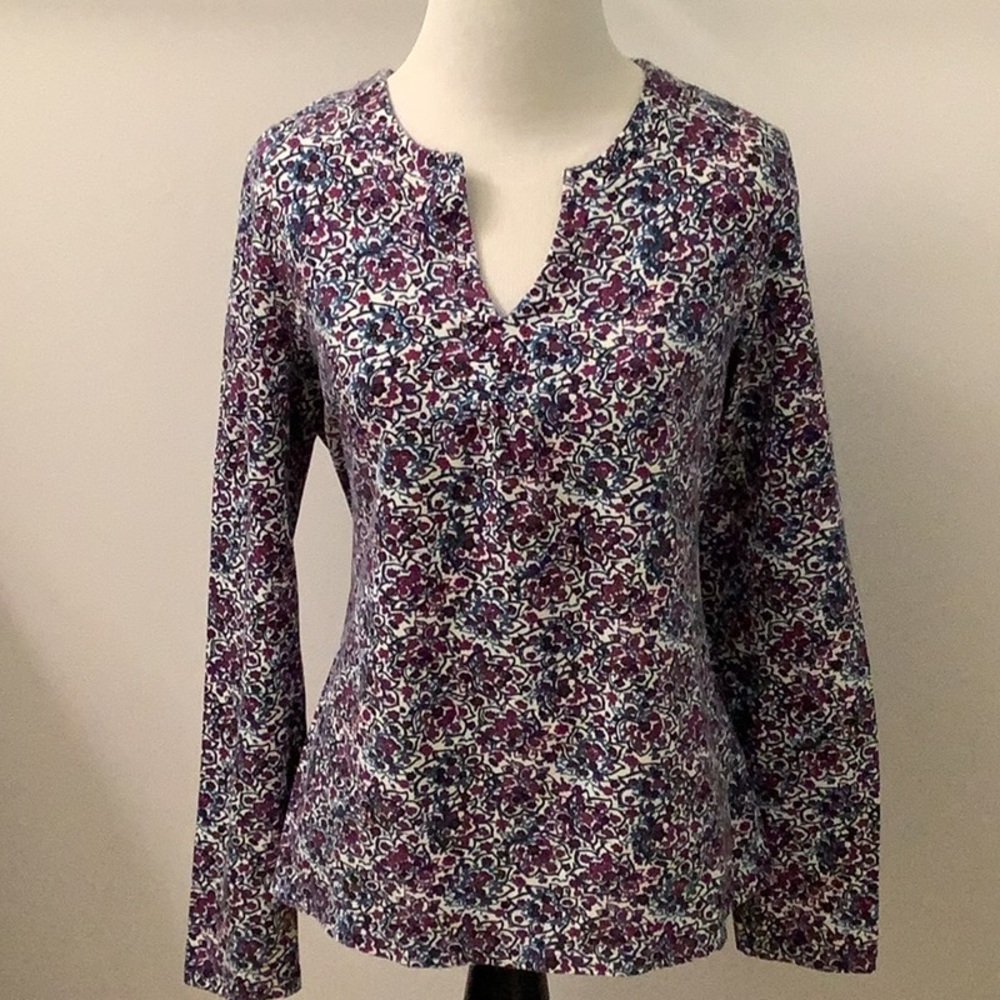 Charter Club - TOP - Floral Print - Ivory/Teal/Wine - Size MP - 95% Cotton